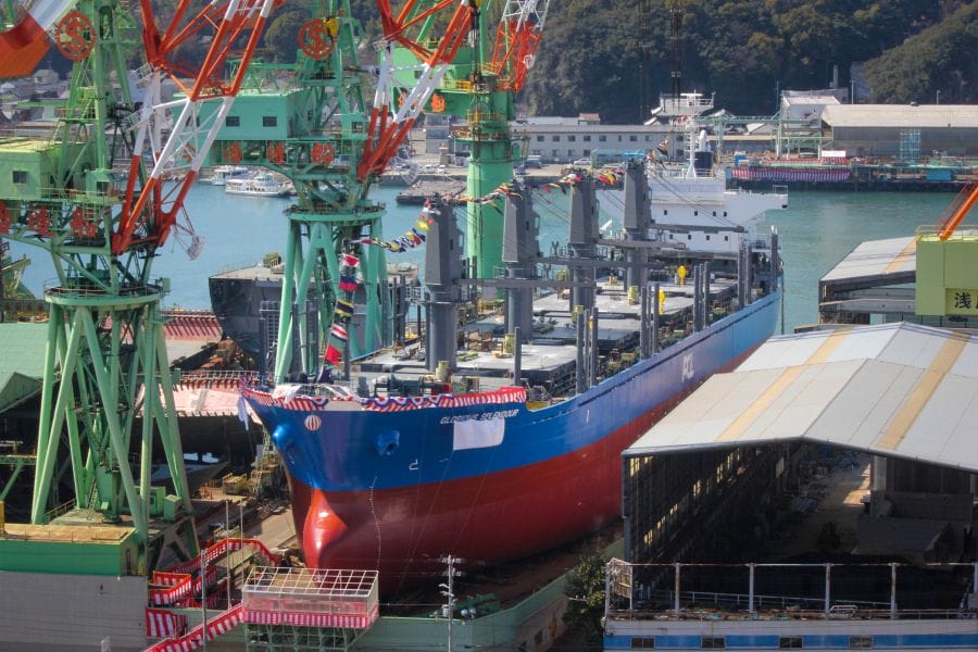 Ship launch Imabari Zosen preparations