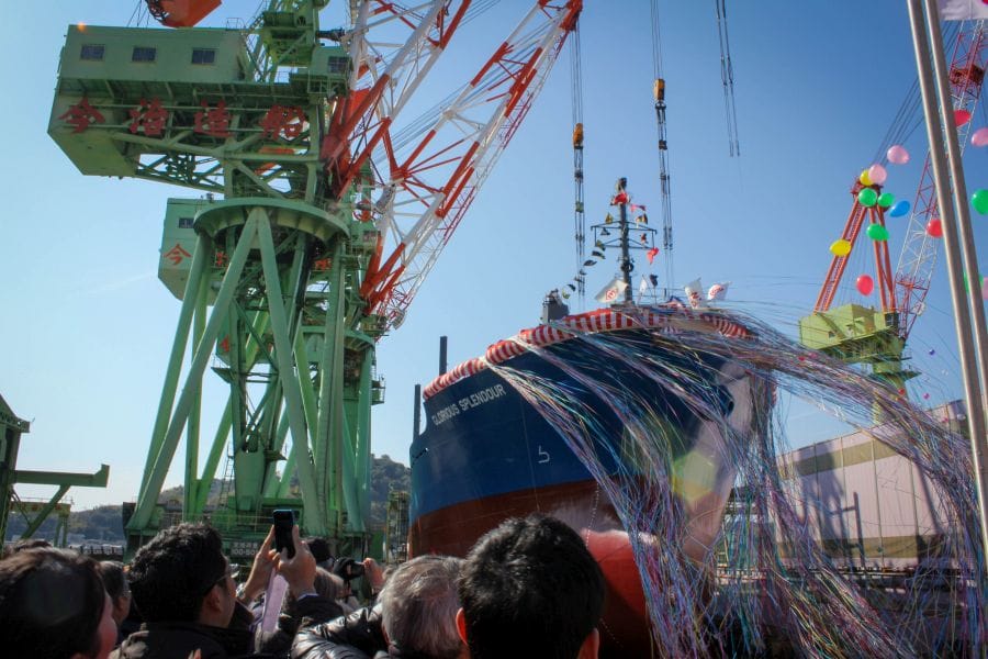 Ship launch Imabari Zosen streamers
