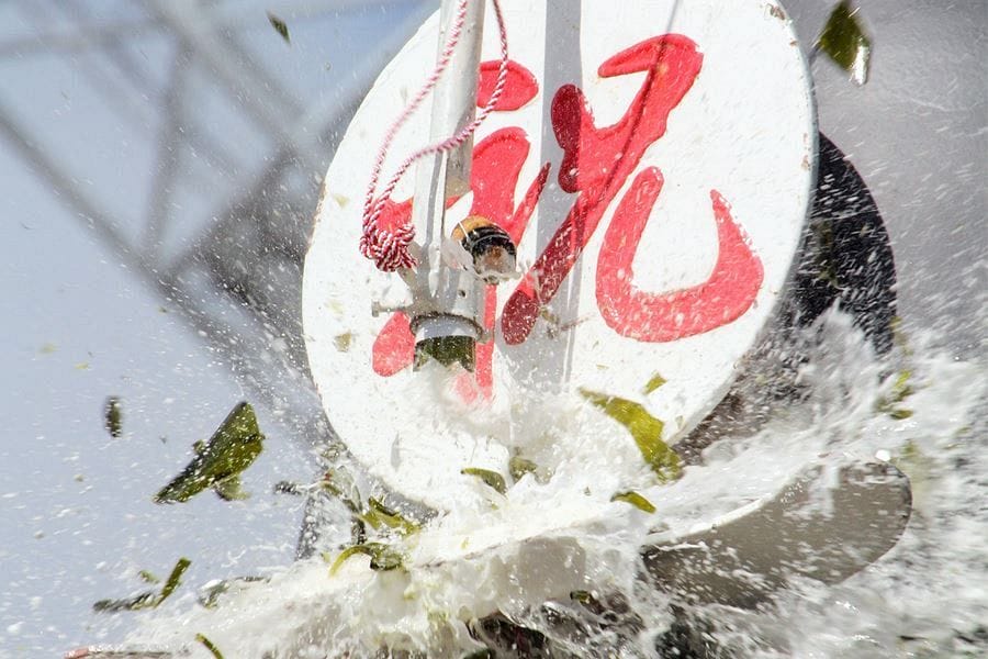 Ship launch Uwajima-Unyu Ferry champagne smash