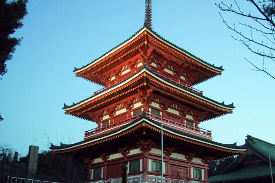 Saikyo-ji Temple pagoda at dusk