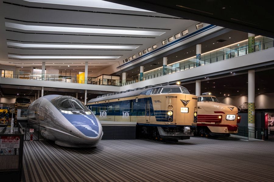 Kyoto Railway Museum main hall three trains