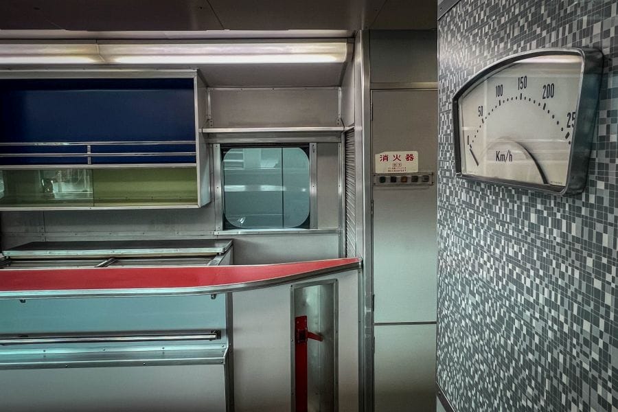 Kyoto Railway Museum shinkansen canteen with speedometer
