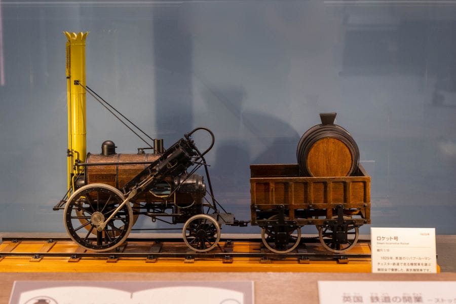 Kyoto Railway Museum steam locomotive Stephenson's Rocket model