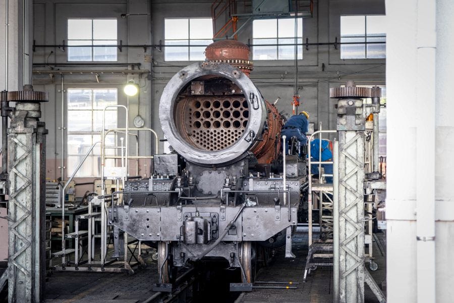 Kyoto Railway Museum steam locomotive under repair