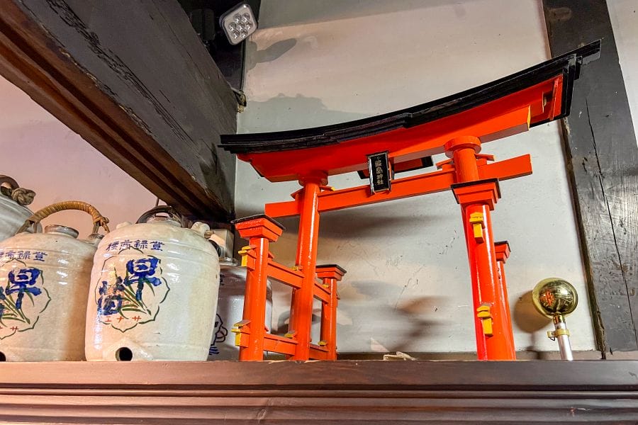 Hiroshima Saijo sake brewery Miyajima torii model
