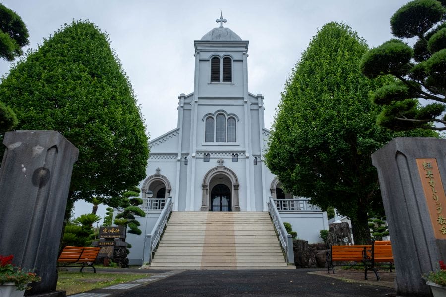 Himosashi Church exterior facade with trees