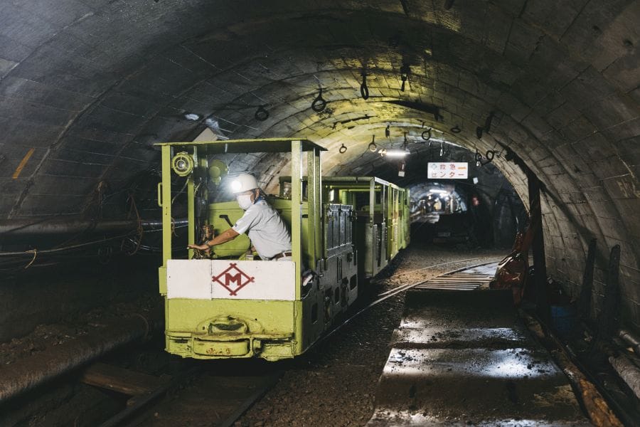Ikeshima coal mine tunnel and train