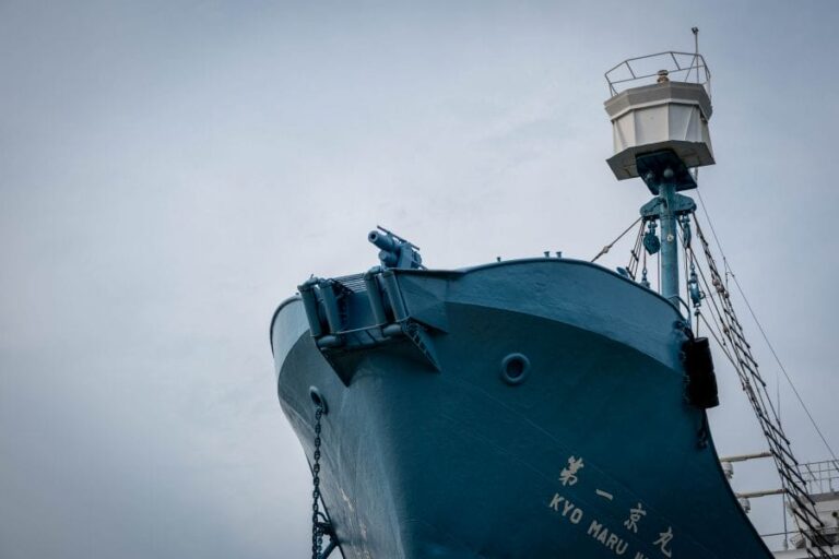 Taiji whaling ship harpoon and crows nest