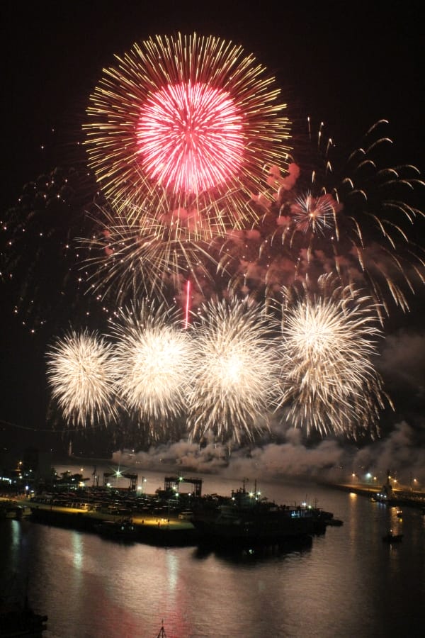 Imabari summer festival fireworks port